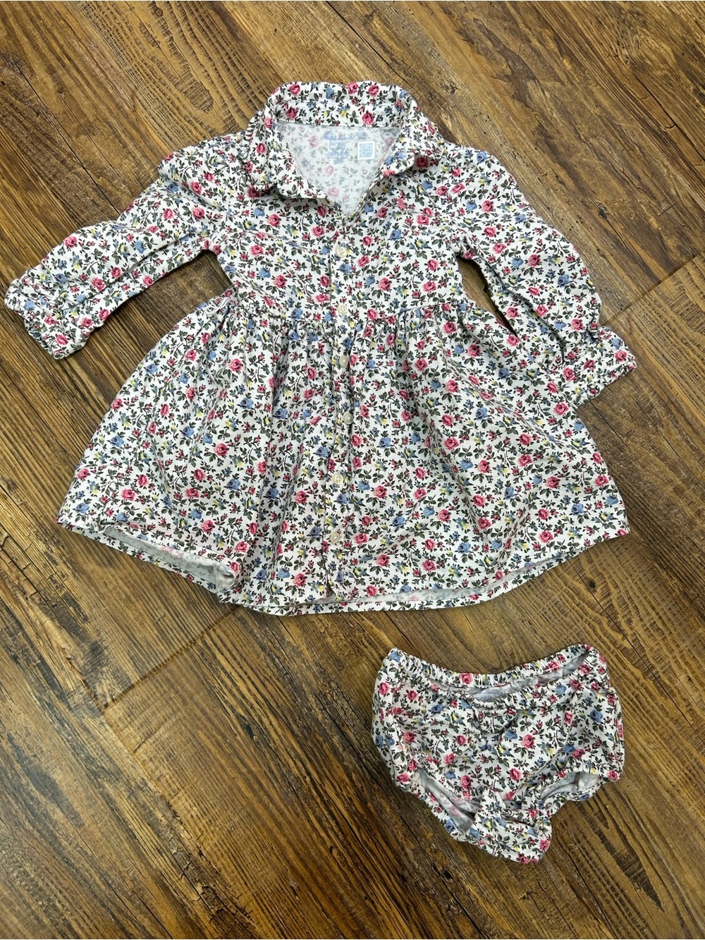 2 Piece Ralph Lauren White Floral Button-Front Dress & Bloomers - 12 Months